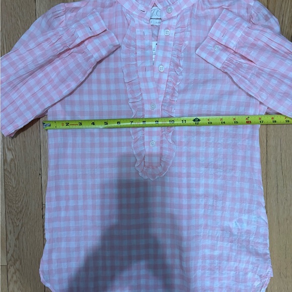 CREW Pink Gingham Ruffle Popover Blouse Cotton Shirt NWT Size 0 - Picture 7 of 7
